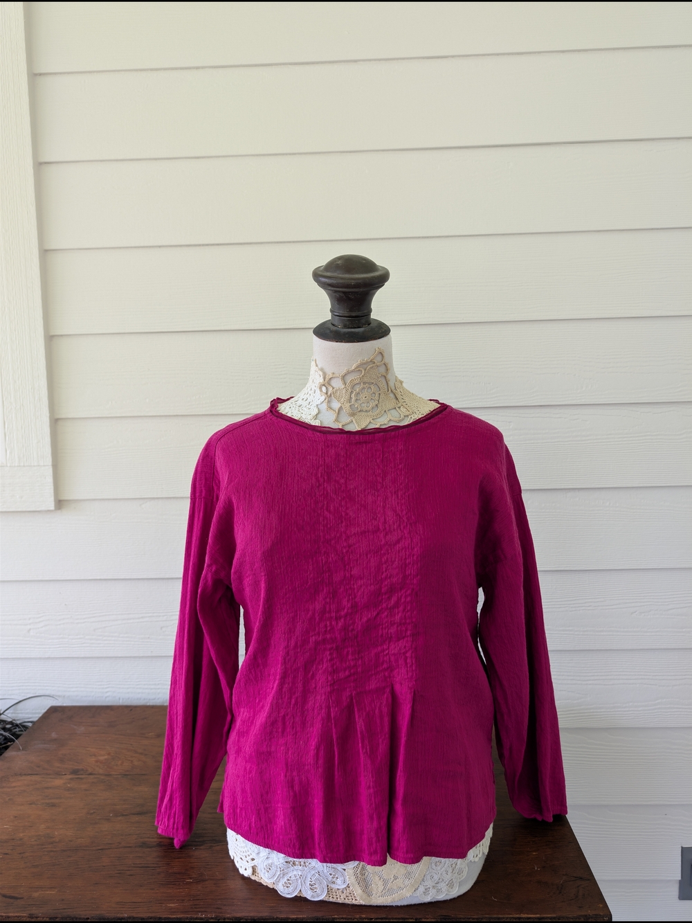 Kleen Fuscia Silk Linen Crinkle Long Sleeve Lagenlook Top S